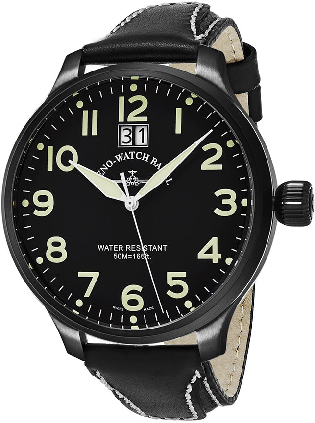 Super Oversized pilot watch with big date, black – ZENO-WATCH BASEL