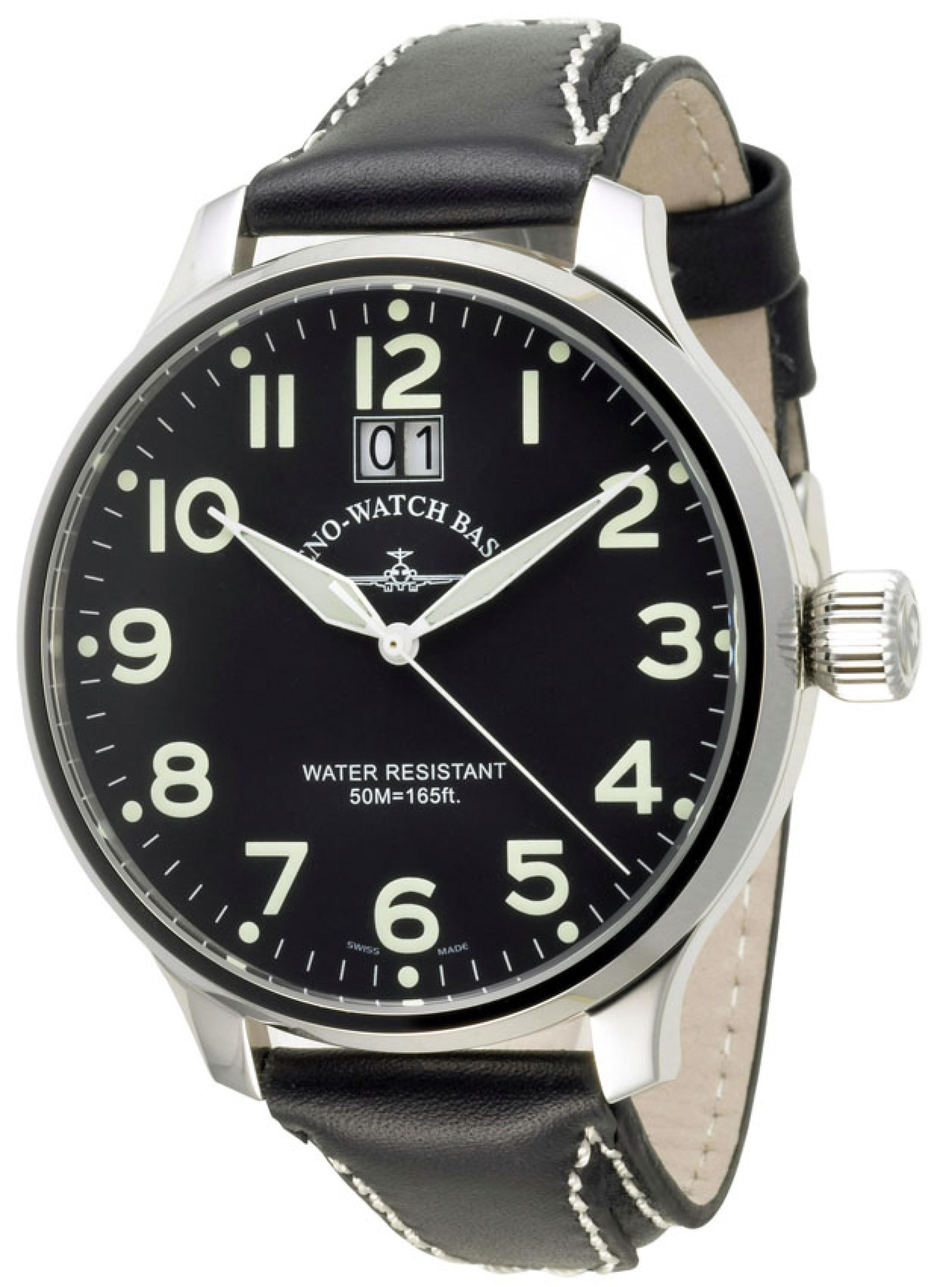 Super Oversized pilot watch with big date, stainless steel – ZENO