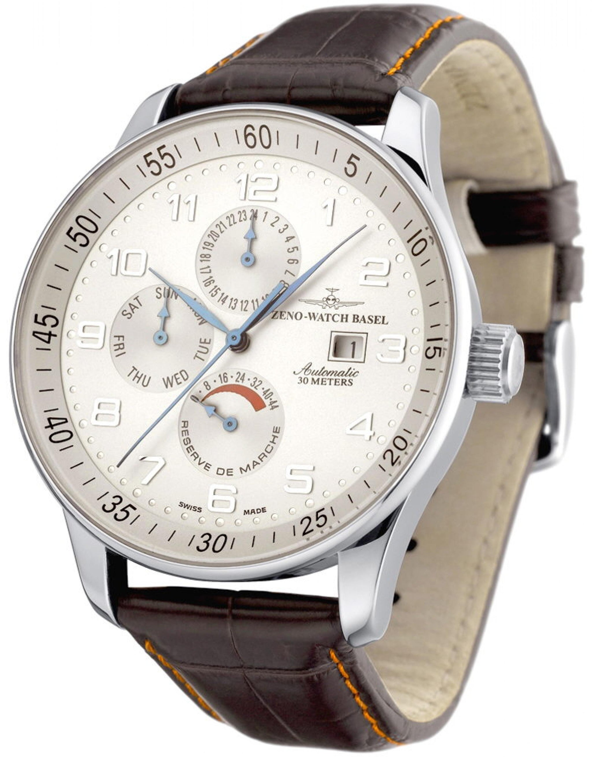 X-Large Retro Power Reserve, Dual-Time, Day Date – ZENO-WATCH BASEL